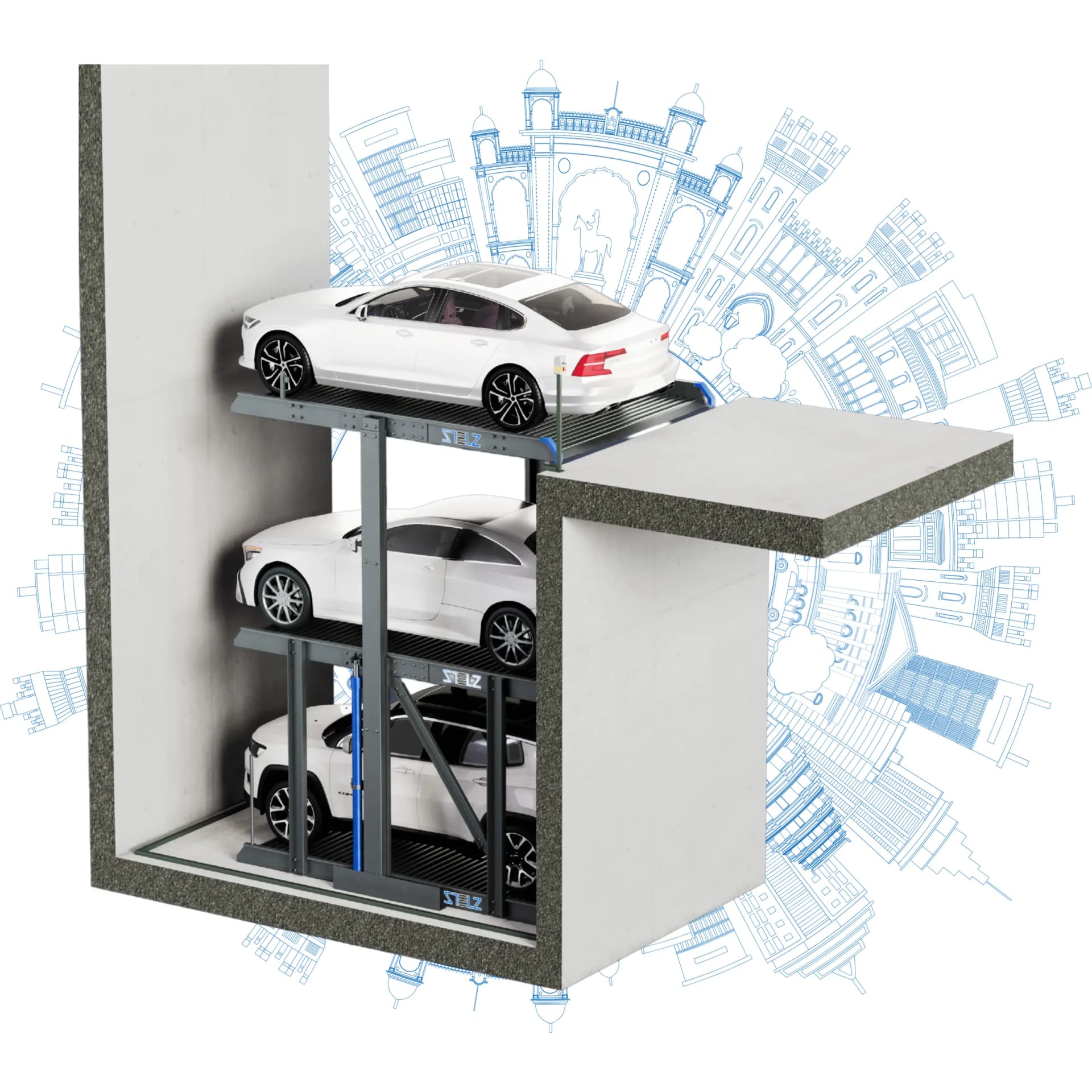 3-Ebenen-Gruben-Stapler